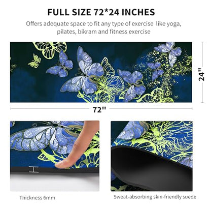 nuveti Yoga Mat Print Extra Thick TPE Non Slip Fitness Exercise Mat with Carrying Bag,72"x24" Extra Thick 6MM Exercise & Workout Mat for Yoga, Pilates Fitness and Floor Exercises - color: Butterfly