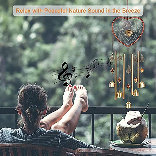 Unique Sweet Heart Dream Catcher Wind Chimes Brass Bell for Outdoor Garden Home Hanging Decoration… - size: Heart-Shaped