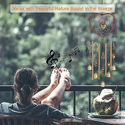 Unique Sweet Heart Dream Catcher Wind Chimes Brass Bell for Outdoor Garden Home Hanging Decoration… - size: Heart-Shaped