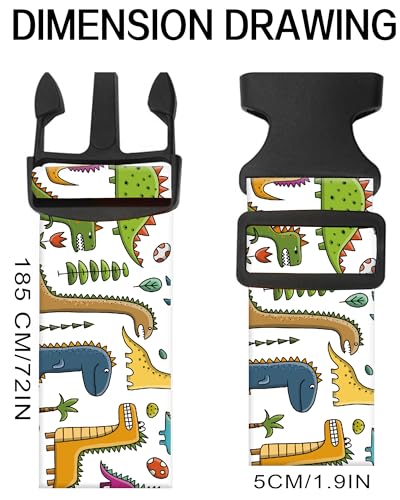 Luggage Straps for Suitcases, Adjustable Travel Belt, Durable Wide Luggage Strap, Cute Suitcase Strap Identifiers with Buckle, Bag Straps for Luggage, Cute Dinosaurs - color: Cute Dinosaurs