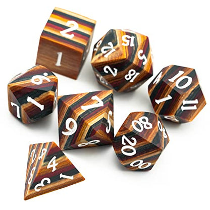Wooden DND Dice Set Wood Polyhedral Dice Set D&D for Tabletop Games - color: Yellow Striped