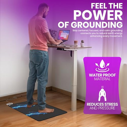 Grounding Mat Kit - Conductive PU Leather Earthing Mat for Bed, Feet & Desk - Indoor Grounding Pad with Reusable Grounding Patches, Outlet Tester, Mat Tester & Cord, Non-Slip, 60x90 cm