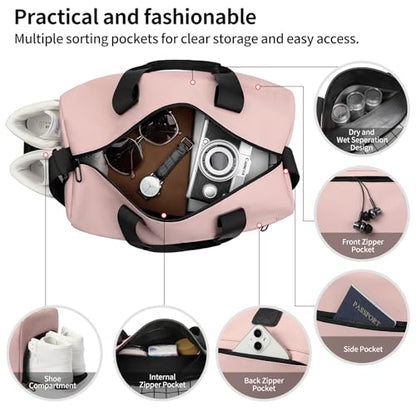 Handbag for Women Yoga Bag Large Capacity Yoga Pad Buckle with Shoe Compartment Water Bottle Sports Gym Bag Travel - color: B03-1 Pink