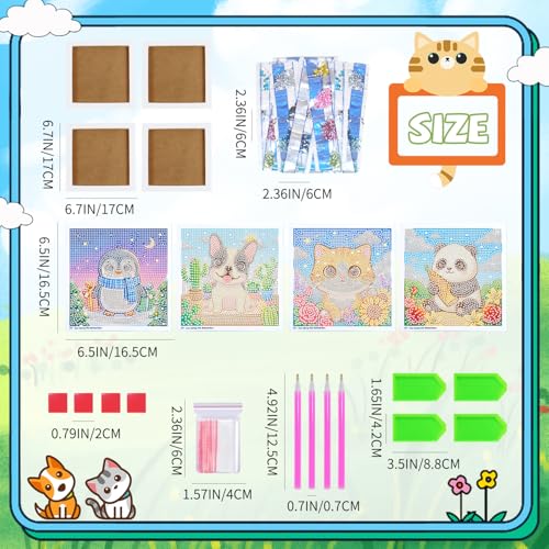 40pcs 5D Cartoon Diamond Painting Kits for Beginners, 6.7 x 6.7 In Cute Animal Diy Diamond Penguin Panda Arts and Crafts for Animal Party Decorations Party Favors Bag Fillers Supplies