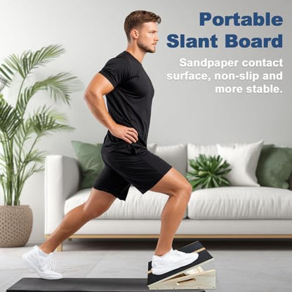 Adjustable Foot Incline Wooden Slant Board for Calf Stretching,440lb Capacity, Balance Velour Stretcher Ankle Stretch Knee Leg Boards Squats Wedge Exercise Fitness Equipment(Side Handle Slant Board)
