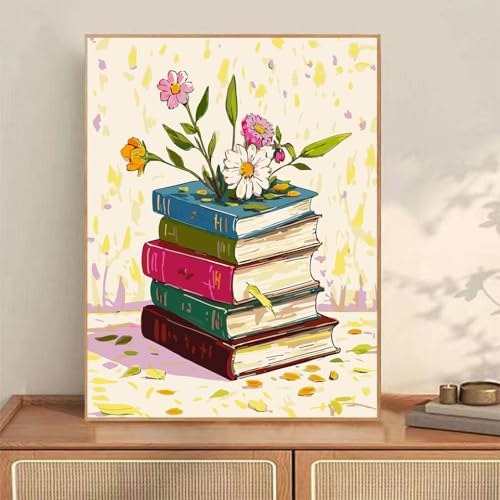 ACIOPPL Book Paint by Numbers for Adults Beginner Flowers Easy Paint by Number Kits on Canvas Floral Book Theme Oil Painting Canvas Acrylic DIY Oil Painting Set for Gift Home Wall Decor 16 x 20 Inch