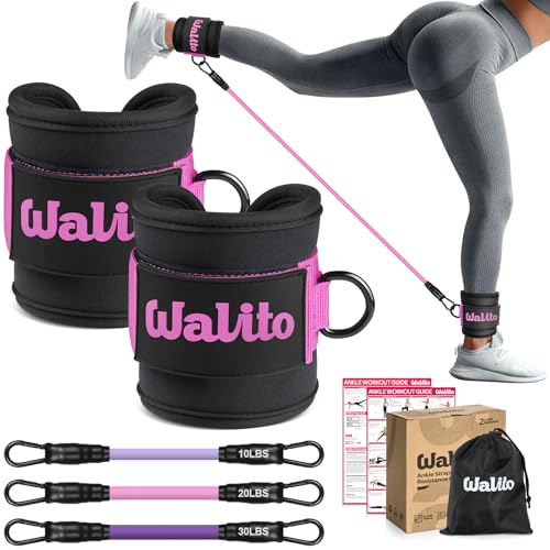 WALITO Ankle Resistance Bands with Cuffs, Exercise Bands for Legs and Butt, Booty Workout Equipment for Kickbacks and Hip Fitness Training - color: Black pink