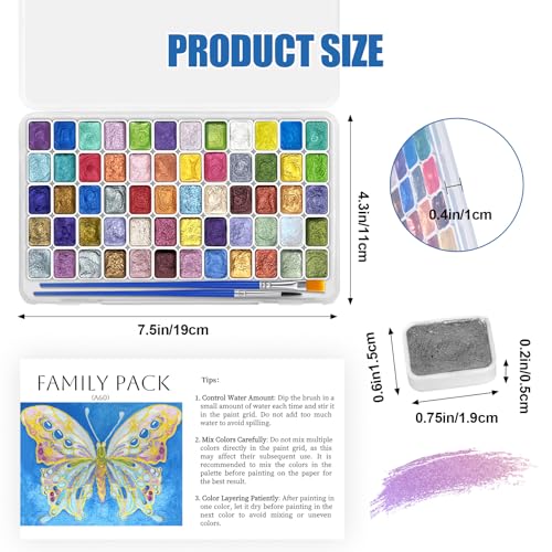 CraftyManor Mini Forestry Shifting Watercolor Painting Set, 60 Color Shifting Watercolor Paint Sets, Shimmer Metallic Watercolor Paints Set, Glitter Watercolor Paint, Solid, Fantasy Forest Style - color: Fantasy Forest 60 Colors