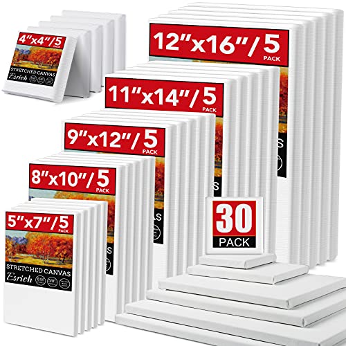 30 Pack Canvases for Painting with 4x4“, 5x7”, 8x10“, 9x12”, 11x14“, 12x16”, Painting Canvas for Oil & Acrylic Paint - size: 30 Packs - 6Sizes(5 of Each)