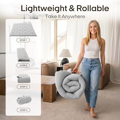 ZonLi Japanese Floor Mattress, 100% Cotton Cover Foldable Futon Mattress - color: Light Grey, size: Twin(75"L x 39"W x 2.5"Th)