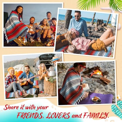 Oudain Mexican Blanket Woven Authentic Falsa Throw 45 x 70 Inch – Authentic Baja Serape Saddle Blanket Outdoor for Restorative Yoga, Beach, Picnic, Couch, Car Travel(Boho Festival) - color: Boho Festival