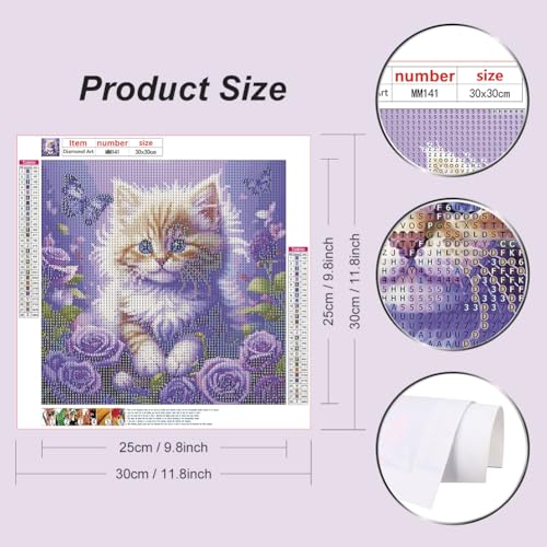 WSLWXSHM Diamond Painting Kits for Adults Cat, Animal Round Full Drill Diamond Art Kits, 5D DIY Paint with Diamonds Crafts for Home Wall Decoration Gifts 12×12Inch - color: Cat Rose
