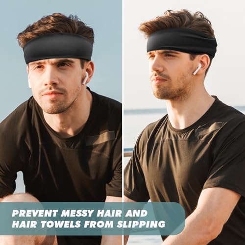 Sweatbands Sports Headband for Men & Women, Moisture Wicking Hairband Athletic Towel Headbands Cotton Head Sweat Bands for Running, Cycling, Yoga, Spa - color: C-5PCS-Black, White, Gray, Dark Blue, Green
