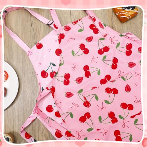 2 Pack Kids Apron, Cute Cooking Aprons, Waterproof Art Apron with Pockets, Toddler Painting Artist Apron Adjustable - color: Cherry, size: 45*62cm