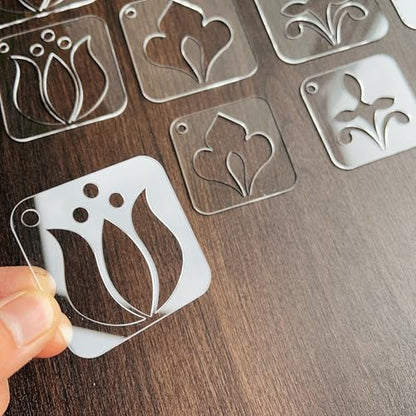 NUO RUI Mandala Stencil Set, 15 Piece Clear Acrylic, 5 Assorted Designs in 3 Sizes, Reusable and Washable, with Metal Ring, for Dot Art and Painting