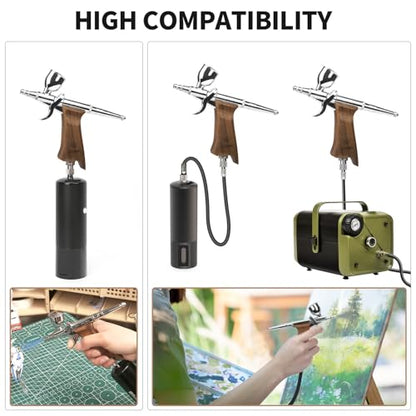 Airbrush Guns for Painting, Double Action Trigger Airbrush Kit with 0.3mm/0.5mm/0.8mm Needles/Nozzle Sets, Replaceable Fluid Cup, Airbrush Spray Set for Painting Nails Cake Tattoo - color: W001-Walnut