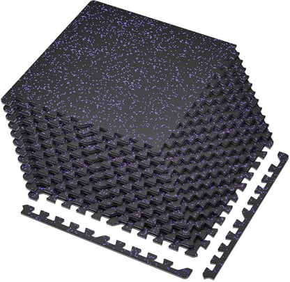 SUPERJARE 0.4'' Thick 12 Pcs 48 Sq Ft Rubber Top Exercise Equipment Mats, High Density EVA Foam Mats with Rubber Top, Interlocking Gym Flooring for Home Gym, Protective Workout Mat, Black/Purple - size: 12 Tiles (48 Sq Ft)