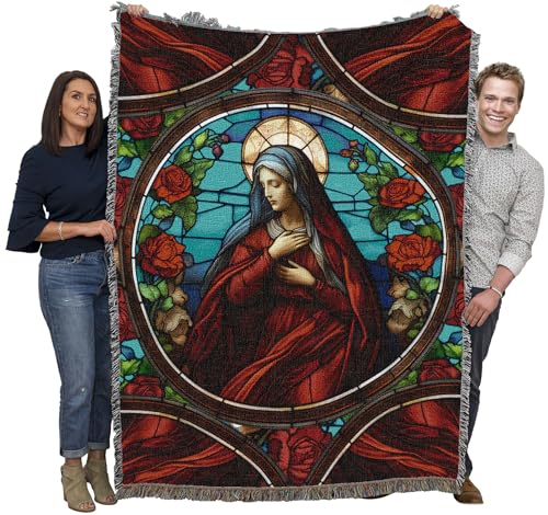 Pure Country Weavers Mary Rose Stained Glass Blanket - Religious Gift Tapestry Throw Woven from Cotton - Made in The USA (72x54) - color: Mary Rose Stained Glass, size: 72x54