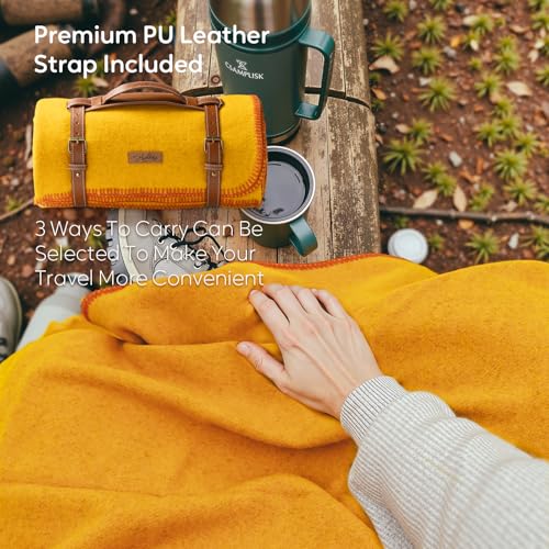 Molithe 100% Wool Blanket, 62" x 48", Warm, Thick, Military, Camping Gear - color: Yellow, size: Medium