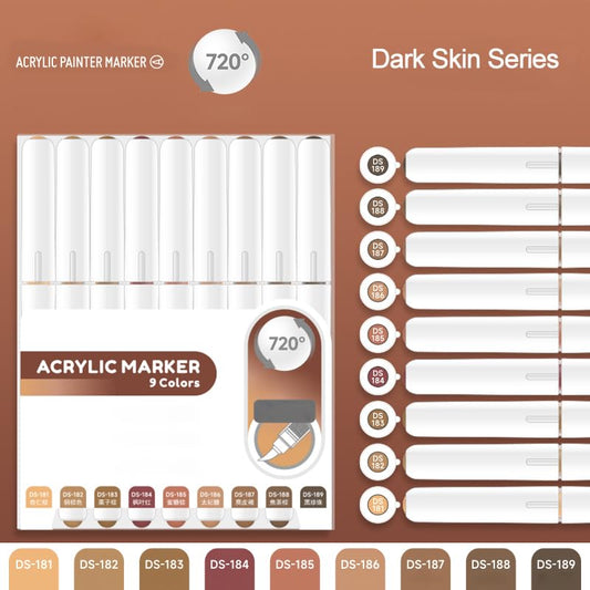 Water Based Acrylic Paint Markers, 9 Colors Paint Pen Set | Dark Skin Series, Soft Brush Tip, Smooth Writing, Marker Pen for Rock Painting, Egg, Wood, Glass, Mugs, Black Paper - color: Black Series-2