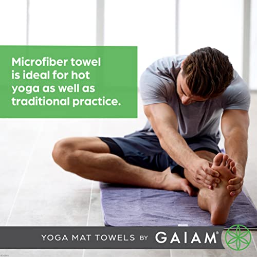 Gaiam Yoga Mat Towel, Non-Slip Microfiber, Hot Yoga (Folkstone Grey) | Mat-Sized Fit | Quick-Dry Microfiber | Non-Slip Silicone Bottom | Machine Washable | Hot Yoga & Pilates | 68"x24" - color: Folkstone Grey, size: 24"W x 68"L