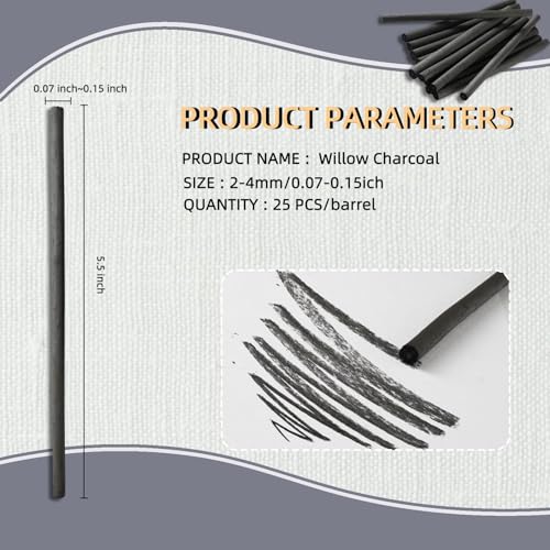 25 PCS Willow Charcoal Sticks, Ideal for Artists, Beginners, Students, Perfect for Sketching, Drawing, Shading, and Fine Art, 5.7 Inches Long, 2-4,4-5,5-7,7-9 (2-4) - style: 2-4