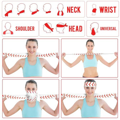 Lonfliness 6Pcs Baseball Cooling Towels with Bags 38x12 in Breathable Chilly Microfiber Ice Towel Fast Drying Sport Team Gift for Player Coach Gym Workout Biking Running Yoga (Baseball) - color: White