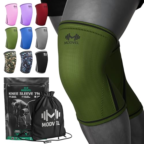 Modvel 7mm Neoprene Knee Sleeves for Men & Women Weightlifting & Powerlifting – Compression Knee Sleeve Support for Squats, Gym, Training – USPA, IPL Approved – Medium Green (Pair) - color: GREEN, size: Medium