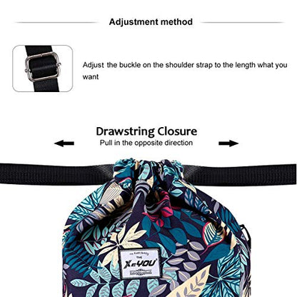XEYOU Drawstring Backpack Bag Sport Gym Sackpack Beach Cinch Bag | Lightweight Swimming Bag, Water-Resistant Fabric, Travel Daypack for Women and Men - color: Blue Maple Leaf