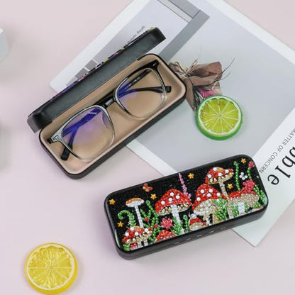 FlyingMage 5D Diamond Art Painting Kit for Adults Beginner, Small DIY Diamond Dots Gem Art Painting Mosaic Kits, Cute Hard Shell Sunglasses Eyeglasses Glasses Case for Women Teen, Mushroom - color: Black Mushroom