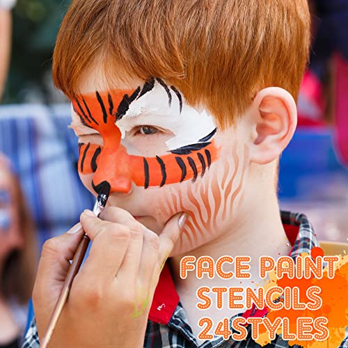 Chinco 24 Pieces Face Paint Stencils Face Body Tattoo Templates Painting Stencils for Kids Holiday Halloween Makeup Body Art Tattoos(Vivid Style) - color: Vivid Style