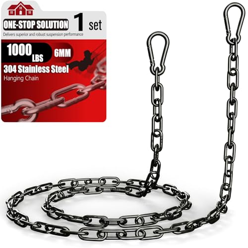 sprookber 67" Hanging Swing Chain,1000 lb Capacity,6 mm 304 Stainless Steel | Hardware Kit with 2 Carabiner for Hammock Chair, Porch Swing, Punching Bag, Aerial Yoga, Tire Swing, Gym, Tree,Indoor,Outdoor - color: Black, size: 1 PACK 67inch