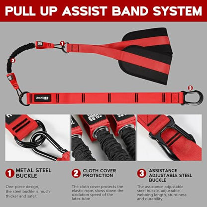 HOXWC Pull Up Assistance Bands, Adjustable Heavy Duty Resistance Band for Pull Up, 3 Pull Up Bands, Comfortable Fabric Feet/Knee Rest, Assistance Bands for Pull-Up, Home Fitness, Body Stretching - color: Red