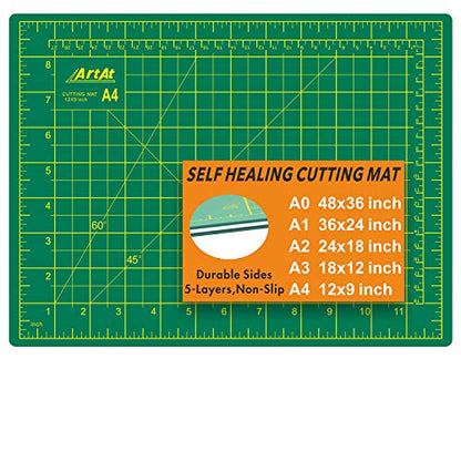 ArtAt Self Healing Cutting Mat: 9"x12" Non-Slip PVC Double Sided 5-Ply A4 Art Craft Rotating Mat, Rotary Cutting Mat for Quilting, Sewing Crafts Hobby Fabric Precision Scrapbooking Project Green - color: Green, size: 12"L x 9"W