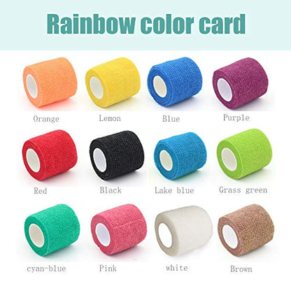 12 Pack Self Adhesive Bandage Wrap, 2" x 5 Yards, Cohesive Athletic Tape | Self Adhesive Bandage Wrap, Kuvvfe Athletic Elastic Cohesive Bandage for Sports Injury,Strain,Knee & Wrist,Ankle Sprains - size: 2x180 Inch (Pack of 12)