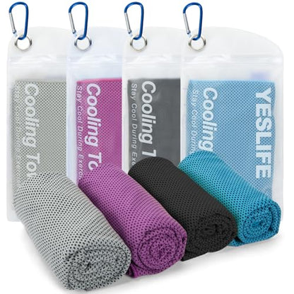 YESLIFE 4-Pack Cooling Towels (40"x 12"), Cooling Neck Wraps, Ice Towel - color: Blue, Grey, Purple, Black
