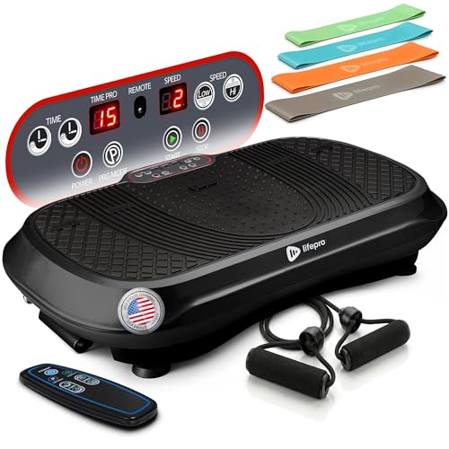 Lifepro Waver Vibration Plate Exercise Machine with 99 Speeds & 10 Presets | Resistance Bands, Non-Slip Surface, 330 lbs Capacity — Vibration Plate for Lymphatic Drainage, Body Toning, Full-Body Workout - color: Black