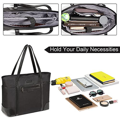 Laptop Bag for Women,ChaseChic Waterproof Classic Teacher's Tote Bag 15.6in Computer Work Bags for Women with Luggage Strap - color: Black-15.6in