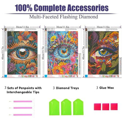 OFRKE Diamond Art Kits for Adults,3 Pack Colorful Eye Diamond Painting for Beginners, Diamond Round 5D Full Drill Paint with Diamonds Pictures Gem Art Painting Kits DIY Crafts Kits 12x16inch - color: 3pcs-Eyes