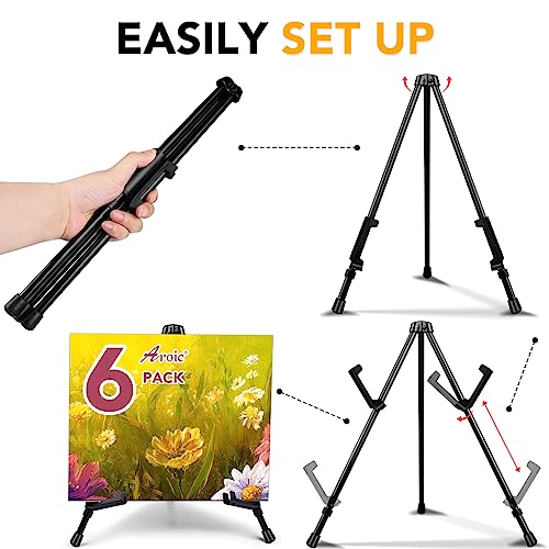 AROIC 6 Pack 14'' Tabletop Easels, Black Steel Table Top Easels for Display | Adjustable Portable Table Top Easel for Paintings, Signs, Posters,Frame Pictures(with 6 Bags) - style: 6P