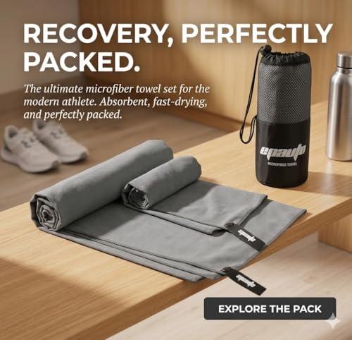 EPAuto 2-Pack Microfiber Quick Dry Travel Towel Set, Gray - color: Grey