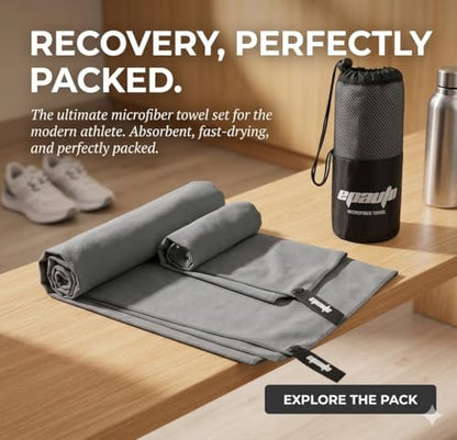 EPAuto 2-Pack Microfiber Quick Dry Travel Towel Set, Gray - color: Grey