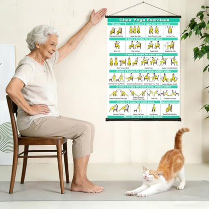 TS-MAYKA Chair Yoga for Seniors and Beginners Chart, 19x27 Inch Yoga Poses Wall Chart Poster Chair Exercises for Women Men, Stretching & Mobility Guide Gifts for Seniors Yogis