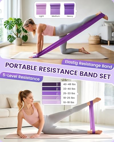 Pilates Kit, 24 in 1Home Pilates Workout Kit for Women, Pilates Equipment with 13" Pilates Ring and Ball, Starter Home Workouts - color: Purple