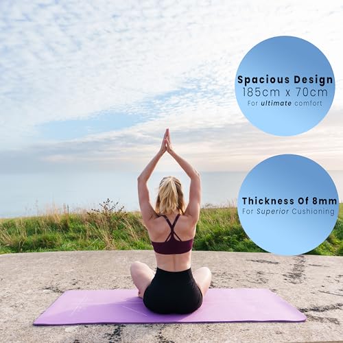 1.Active Aura Printed Body Alignment TPE Yoga Mat for Men and Women to promote correct posture and reduce strain| 8mm Thickness for Superior Cushioning | 185 x 70 cm Extra Wide, Anti Slip Mat, Yoga, Pilates, Exercise for Body Fitness and Health
