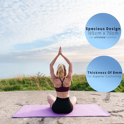 1.Active Aura Printed Body Alignment TPE Yoga Mat for Men and Women to promote correct posture and reduce strain| 8mm Thickness for Superior Cushioning | 185 x 70 cm Extra Wide, Anti Slip Mat, Yoga, Pilates, Exercise for Body Fitness and Health