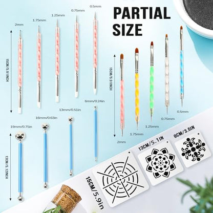 Augshy Mandala Dotting Tools Painting Kit, 58Pcs Dotting Tools for Painting DIY Rock Template Stencils Kit Brush Tray Pen Zipper Bag for Stone Canvas Mandala Arts - style: Mandala Style B