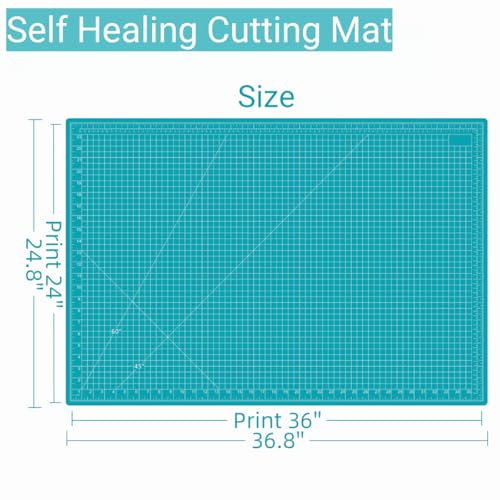 24"x36" Self Healing Cutting Mat, Sewing Mat for Crafts, Double Sided 5-Ply Table Cutting Board for Fabric Quilting Leather Modeling Hobby Project, Turquoise - color: Turquoise, size: 36.8"L x 24.8"W