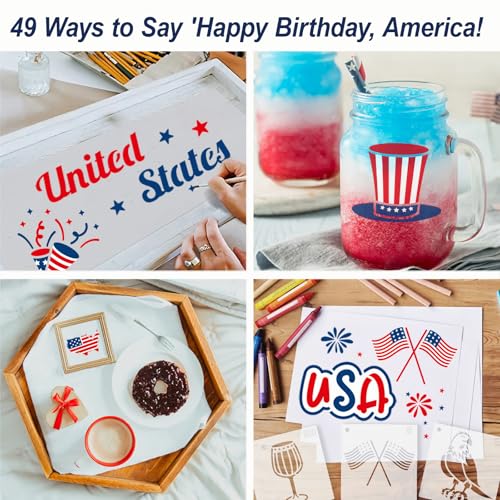 Patriotic Stencils for Painting, 49 Pcs 3 Inch for Cards Gift Tags | Reusable & Easy to Clean, Stars & Flag Accents, Party Favor Bags, Classroom Projects, Scrapbooks, Beginner Friendly - color: Patriot