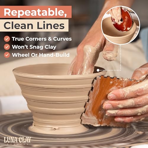 Pottery Tools & Ribs Set | 13 Pack - Kiln-Dried Cherry Wood Clay & Ceramic Tools for Trimming, Shaping & Wheel Throwing, Non-Warping, Home or Studio Use, Bonus Pottery Sponge Included - color: Eclipse (13 Tools)